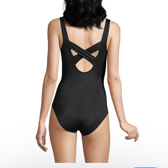 Lands' End Women's SlenderSuit Carmela One Piece Swimsuit Sz 10 Long TALL Black - Picture 3 of 11